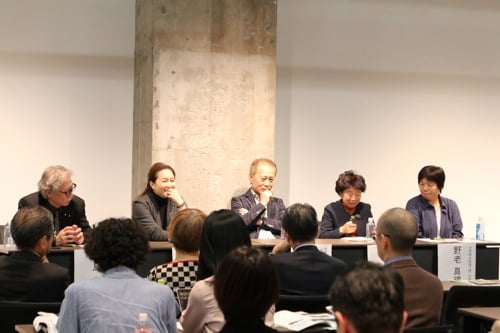 (左から)フォーラムのプロデューサー「中島セイジ」さん、石坂産業の「石坂典子」さん、水族館プロデューサー「中村元」さん、食といのちを守る会の「青木紀代美」さん、大里綜合管理の「野老真理子」さん